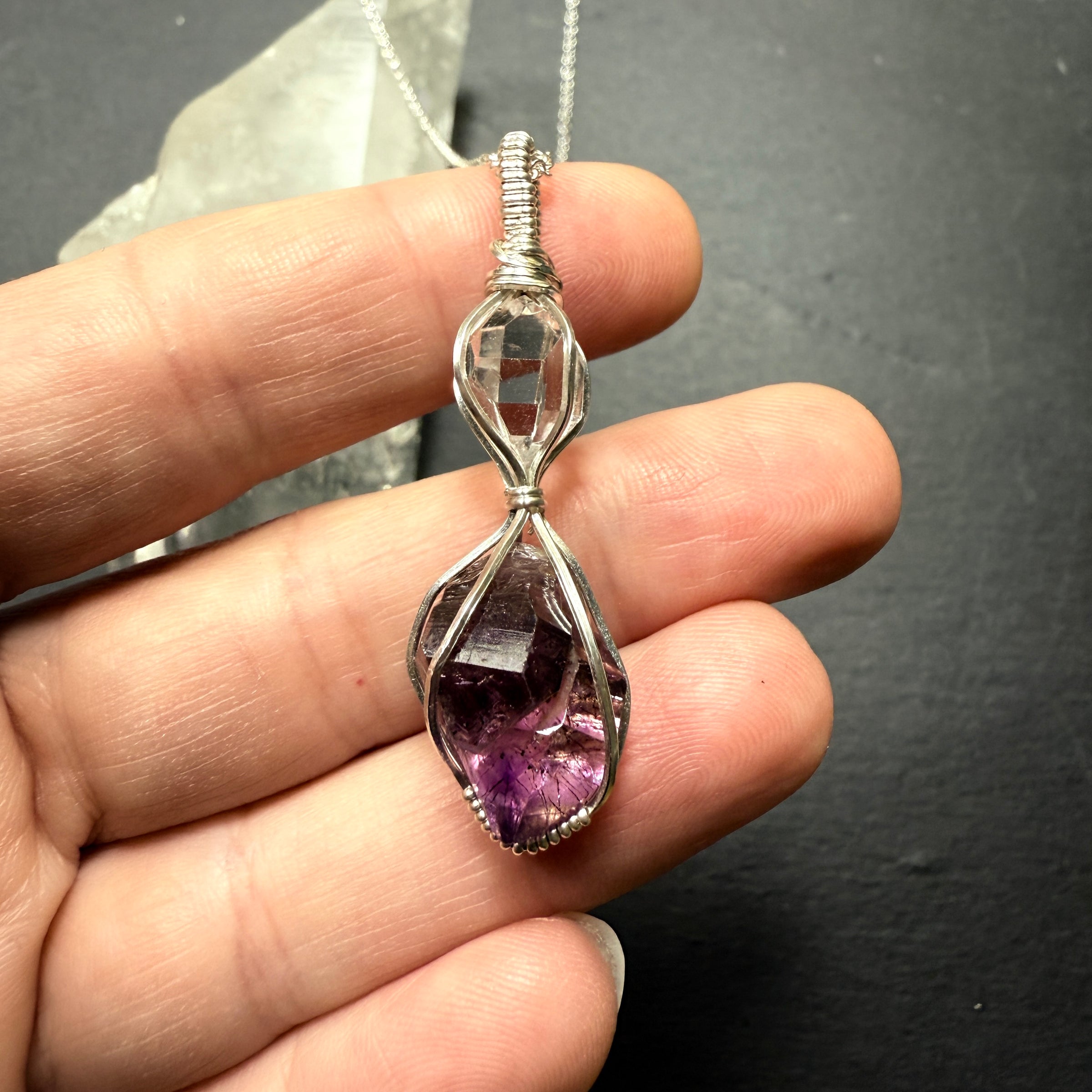Herkimer Diamond and Super 7 Quartz Crystal Pendant