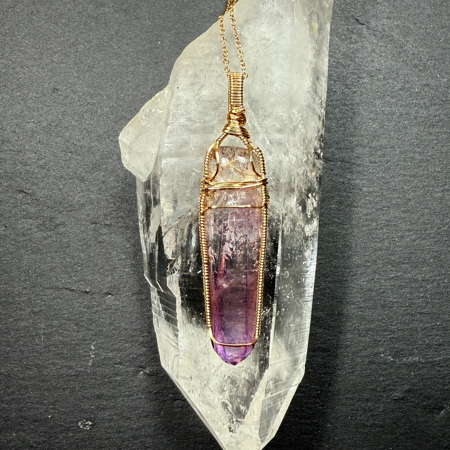 Super 7 Quartz and Amethyst Crystal Pendant