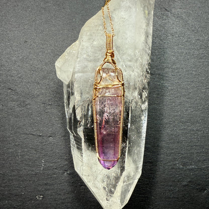 Super 7 Quartz and Amethyst Crystal Pendant