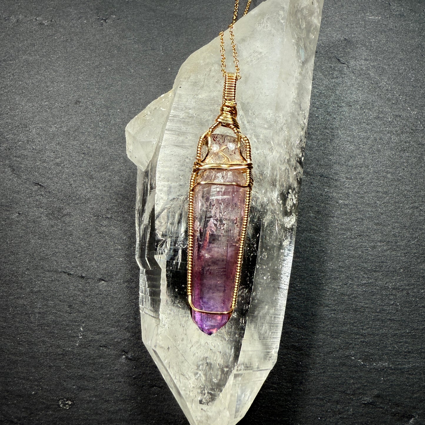 Super 7 Quartz and Amethyst Crystal Pendant