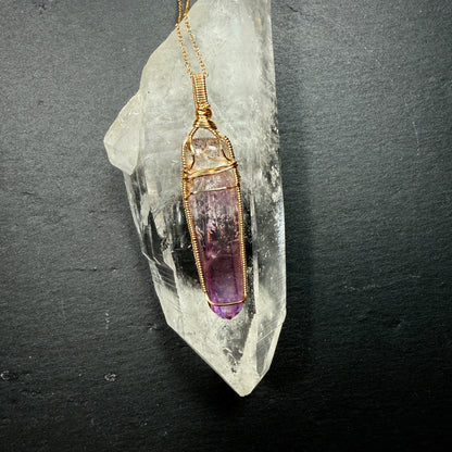Super 7 Quartz and Amethyst Crystal Pendant