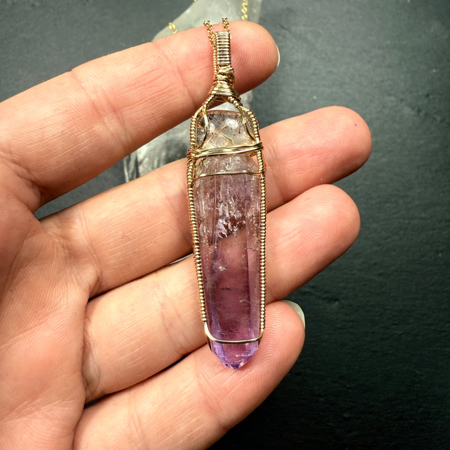 Super 7 Quartz and Amethyst Crystal Pendant