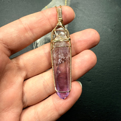 Super 7 Quartz and Amethyst Crystal Pendant