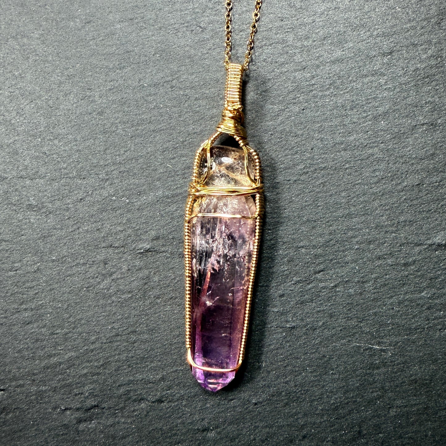Super 7 Quartz and Amethyst Crystal Pendant