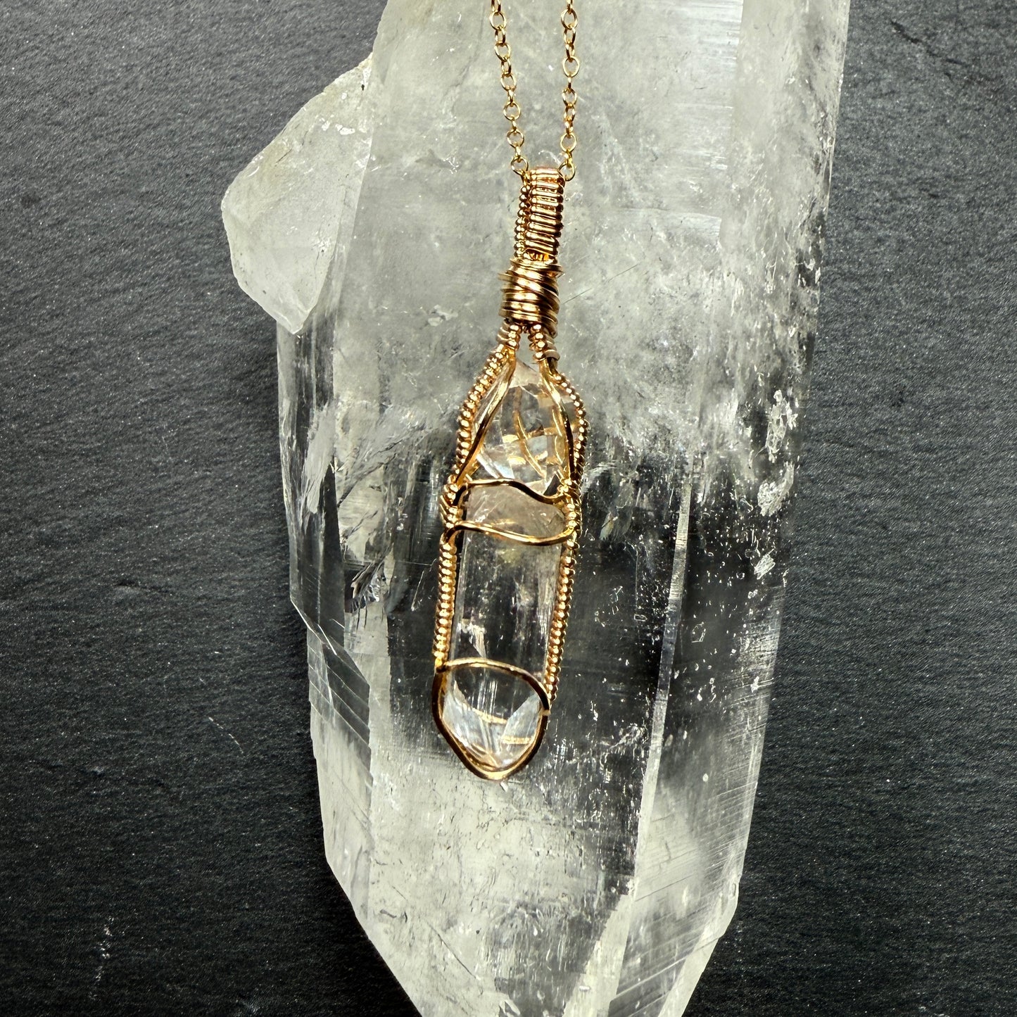Herkimer Diamond Quartz and Danburite Crystal Pendant