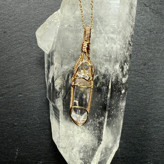 Herkimer Diamond Quartz and Danburite Crystal Pendant