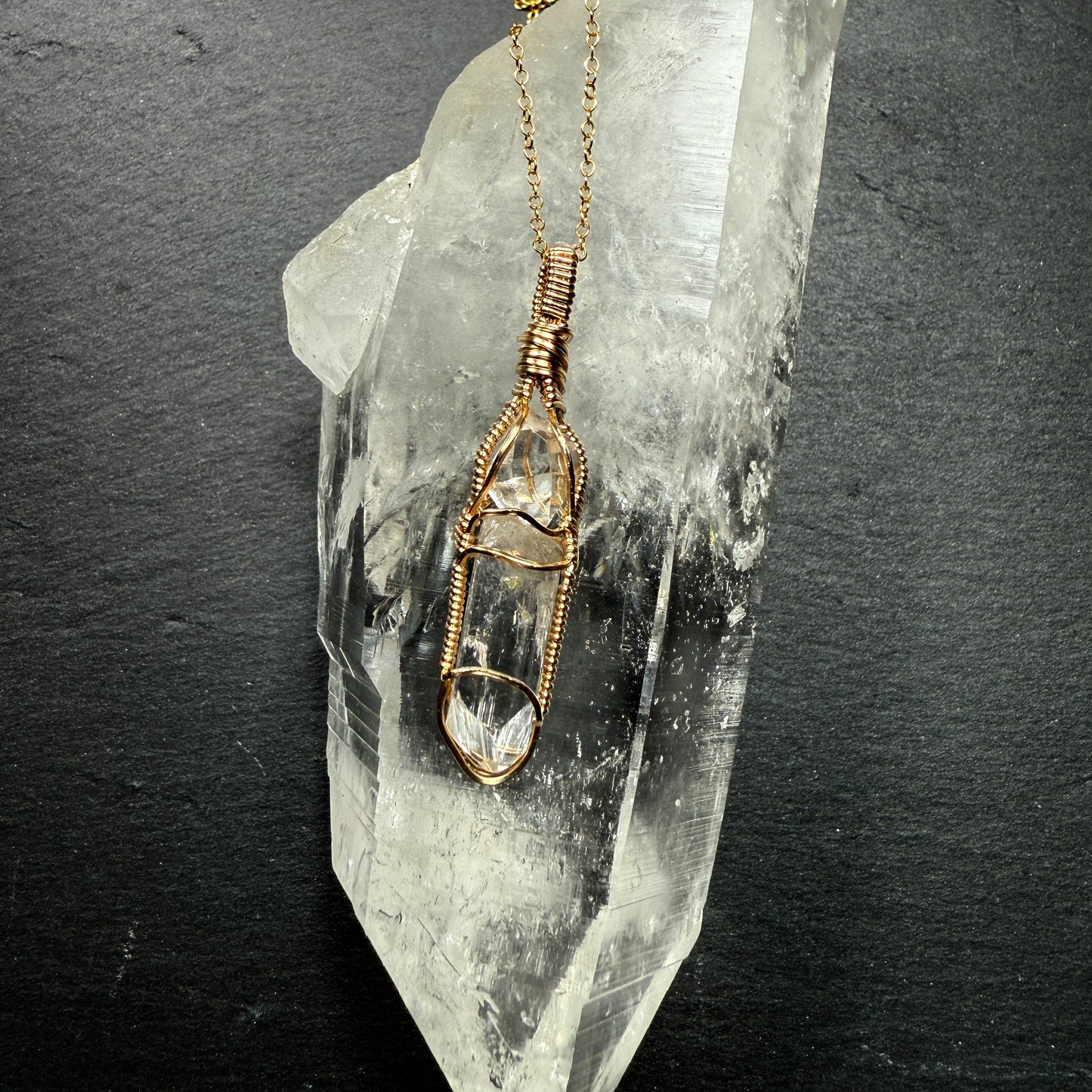 Herkimer Diamond Quartz and Danburite Crystal Pendant