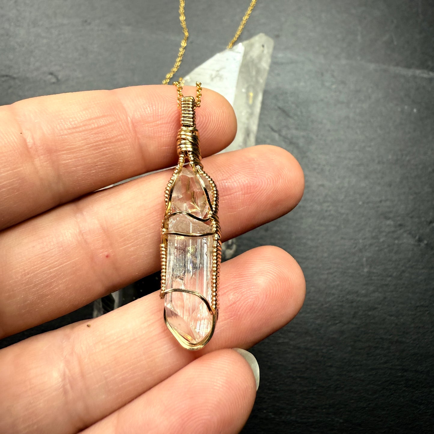 Herkimer Diamond Quartz and Danburite Crystal Pendant