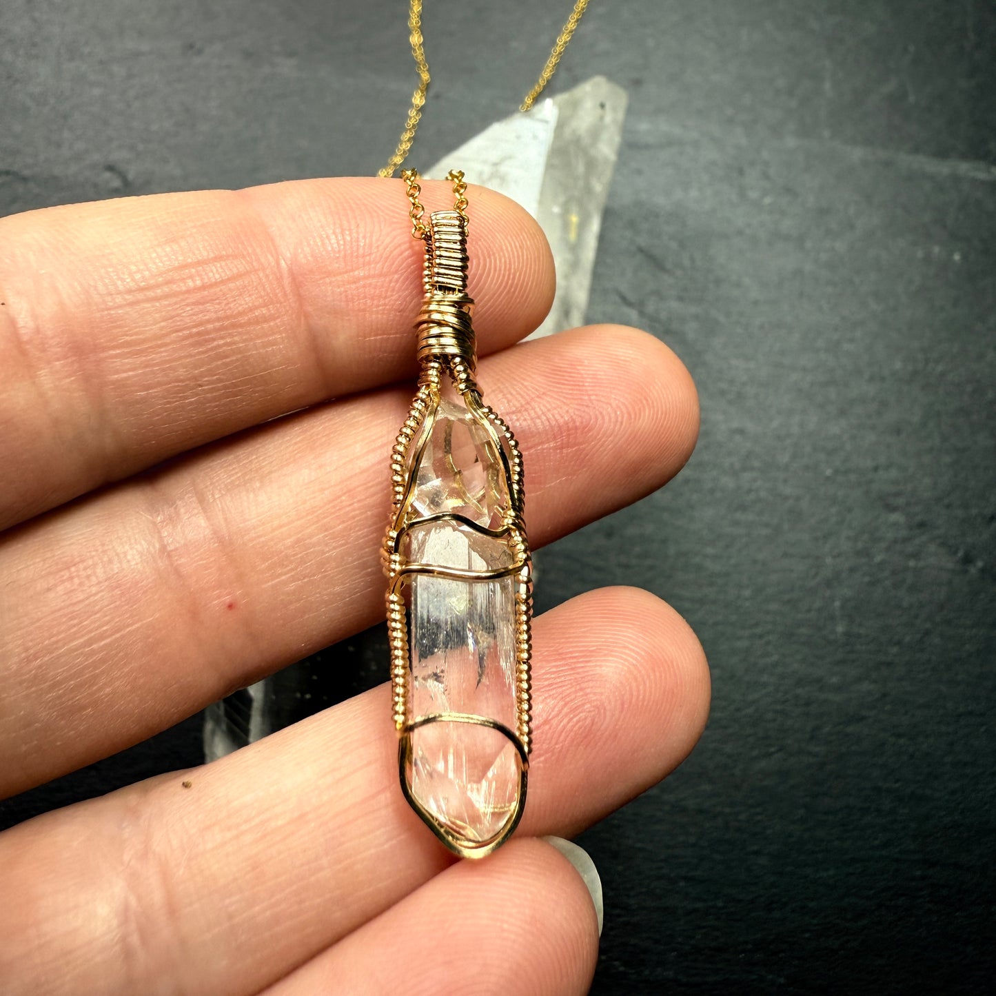Herkimer Diamond Quartz and Danburite Crystal Pendant
