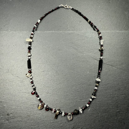 Protection Necklace Super 7, Black Tourmaline, Garnet, Rudraksha, Quartz, Black Spinel