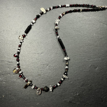 Protection Necklace Super 7, Black Tourmaline, Garnet, Rudraksha, Quartz, Black Spinel