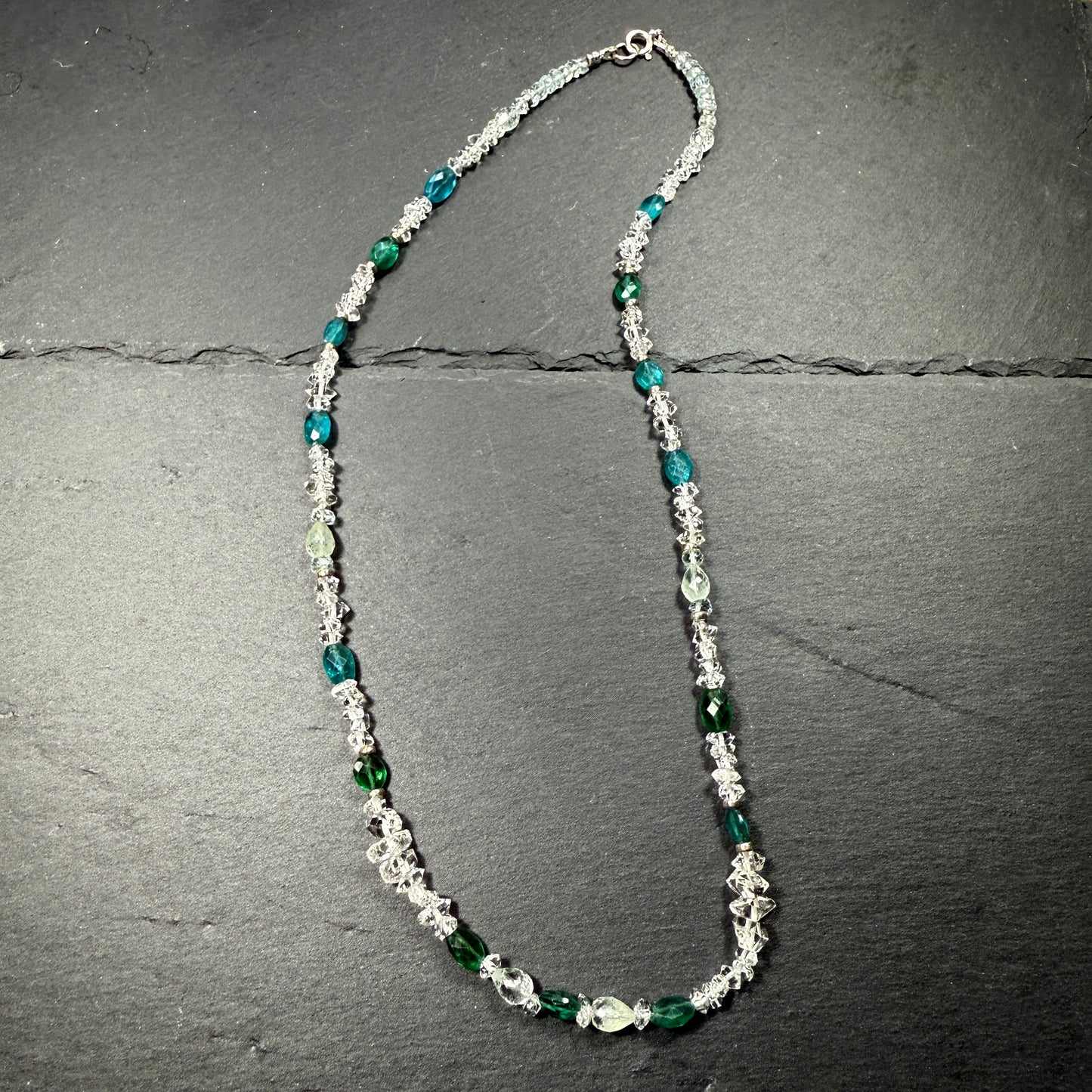 Communicate Your Vision Gemstone Necklace: Blue Apatite, Aquamarine, Double Terminated Clear Quarz