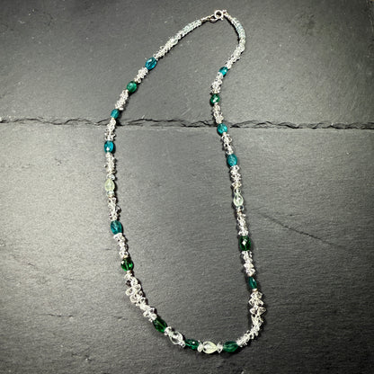 Communicate Your Vision Gemstone Necklace: Blue Apatite, Aquamarine, Double Terminated Clear Quarz