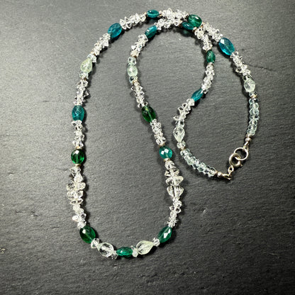 Communicate Your Vision Gemstone Necklace: Blue Apatite, Aquamarine, Double Terminated Clear Quarz