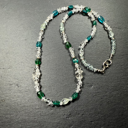 Communicate Your Vision Gemstone Necklace: Blue Apatite, Aquamarine, Double Terminated Clear Quarz