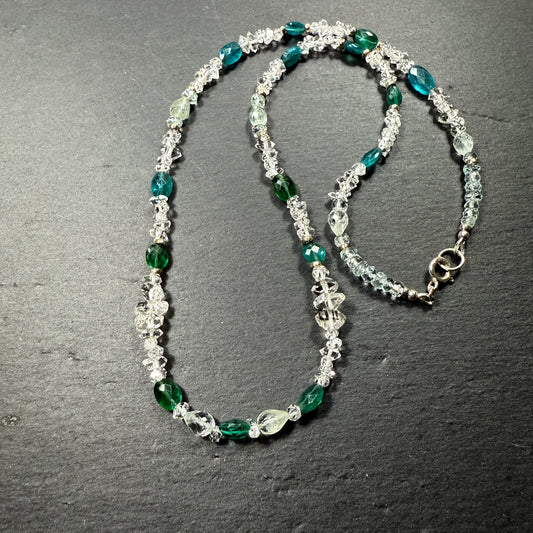 Communicate Your Vision Gemstone Necklace: Blue Apatite, Aquamarine, Double Terminated Clear Quarz