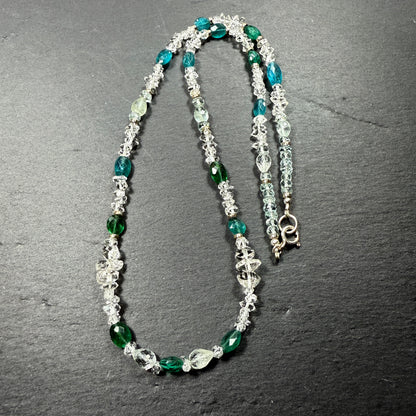 Communicate Your Vision Gemstone Necklace: Blue Apatite, Aquamarine, Double Terminated Clear Quarz