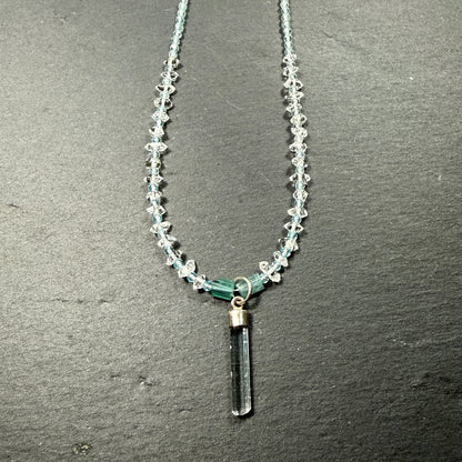 Express Your Truth Gemstone Necklace: Aquamarine, Blue Tourmaline, Double Terminated Clear Quartz