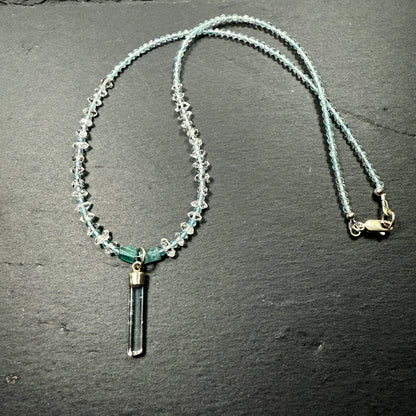 Express Your Truth Gemstone Necklace: Aquamarine, Blue Tourmaline, Double Terminated Clear Quartz