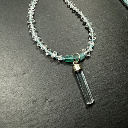 Express Your Truth Gemstone Necklace: Aquamarine, Blue Tourmaline, Double Terminated Clear Quartz