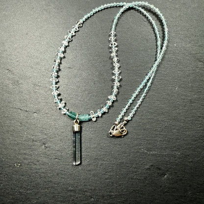 Express Your Truth Gemstone Necklace: Aquamarine, Blue Tourmaline, Double Terminated Clear Quartz