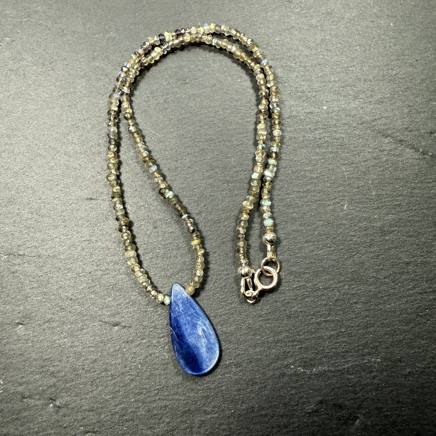 Aura Cleansing Gemstone Necklace: Blue Kyanite & Labradorite