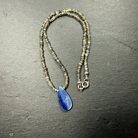 Aura Cleansing Gemstone Necklace: Blue Kyanite & Labradorite