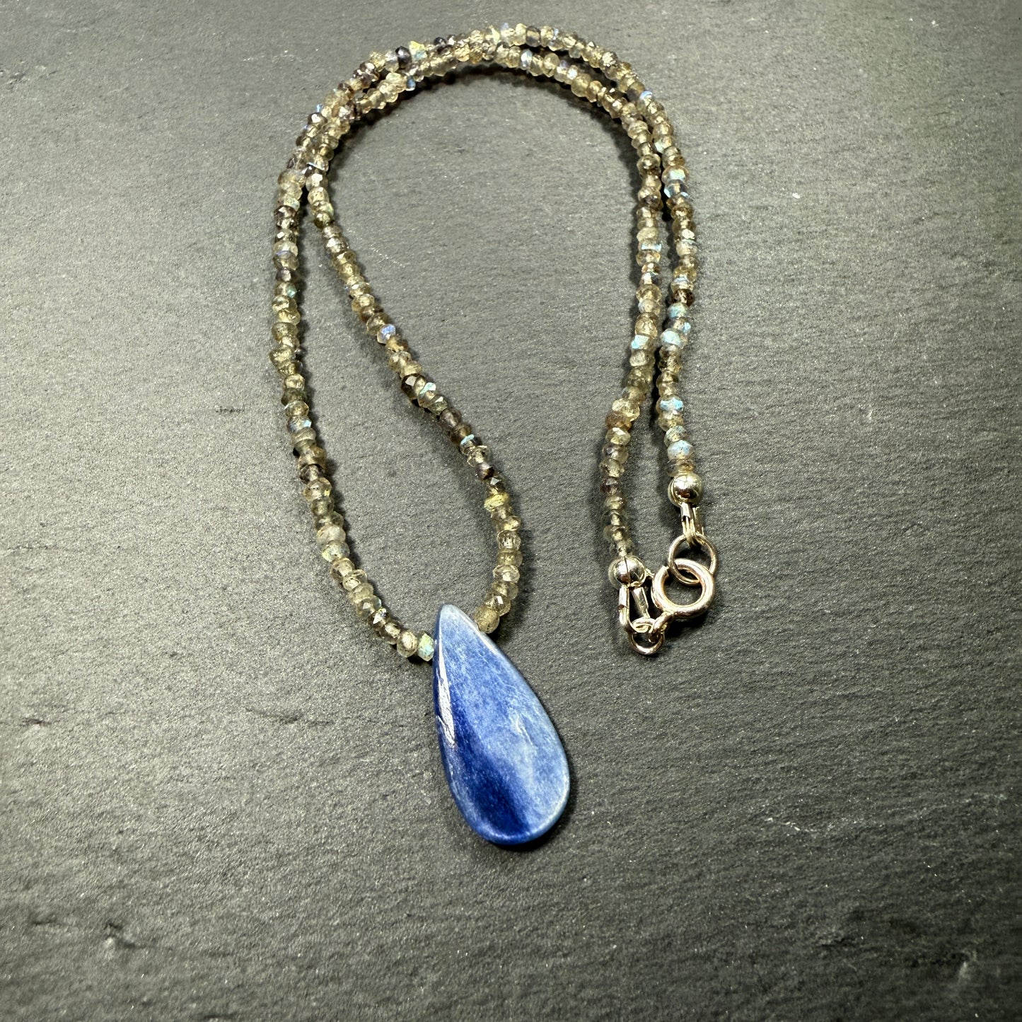 Aura Cleansing Gemstone Necklace: Blue Kyanite & Labradorite