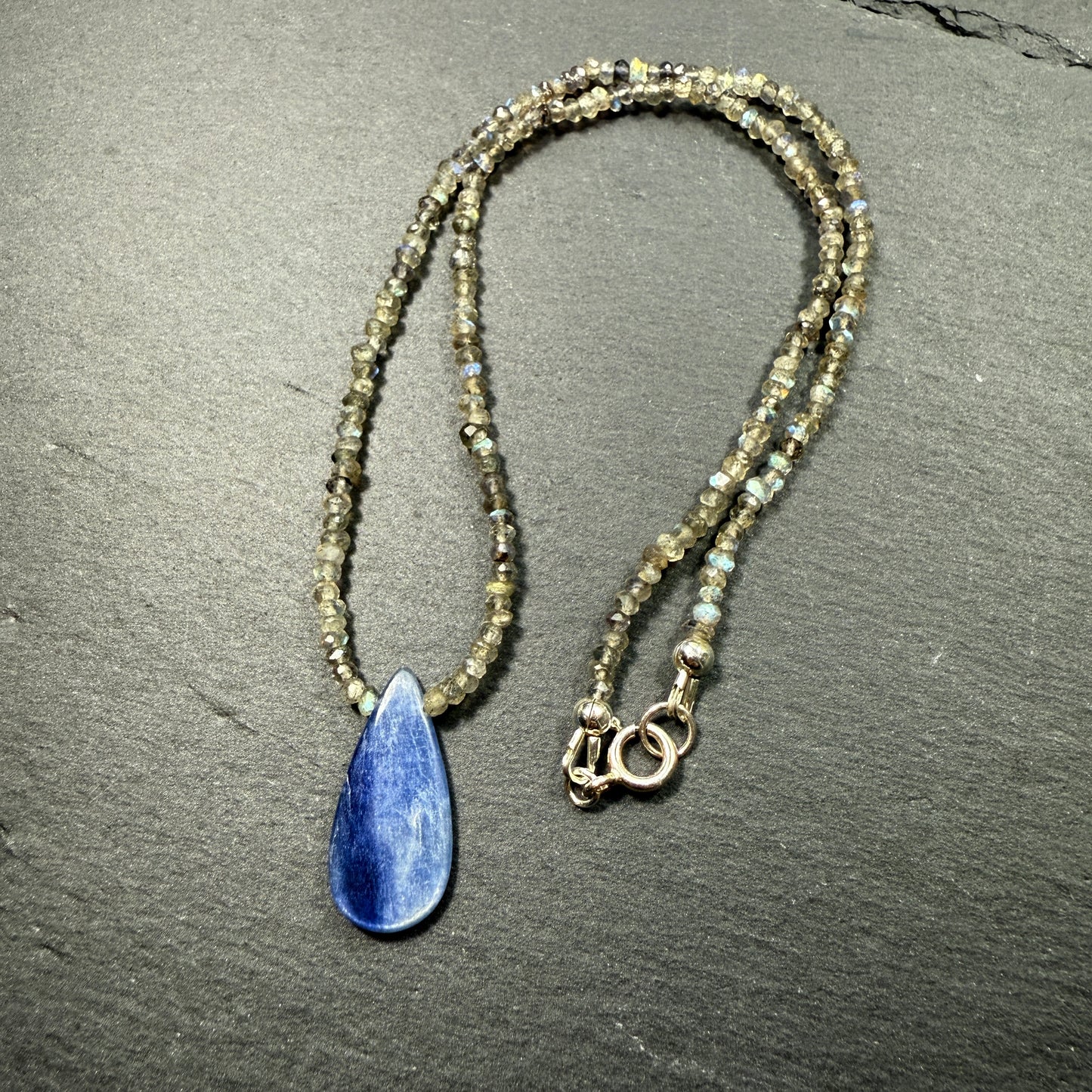 Aura Cleansing Gemstone Necklace: Blue Kyanite & Labradorite