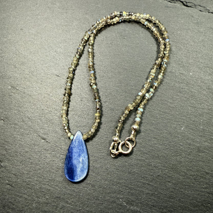 Aura Cleansing Gemstone Necklace: Blue Kyanite & Labradorite