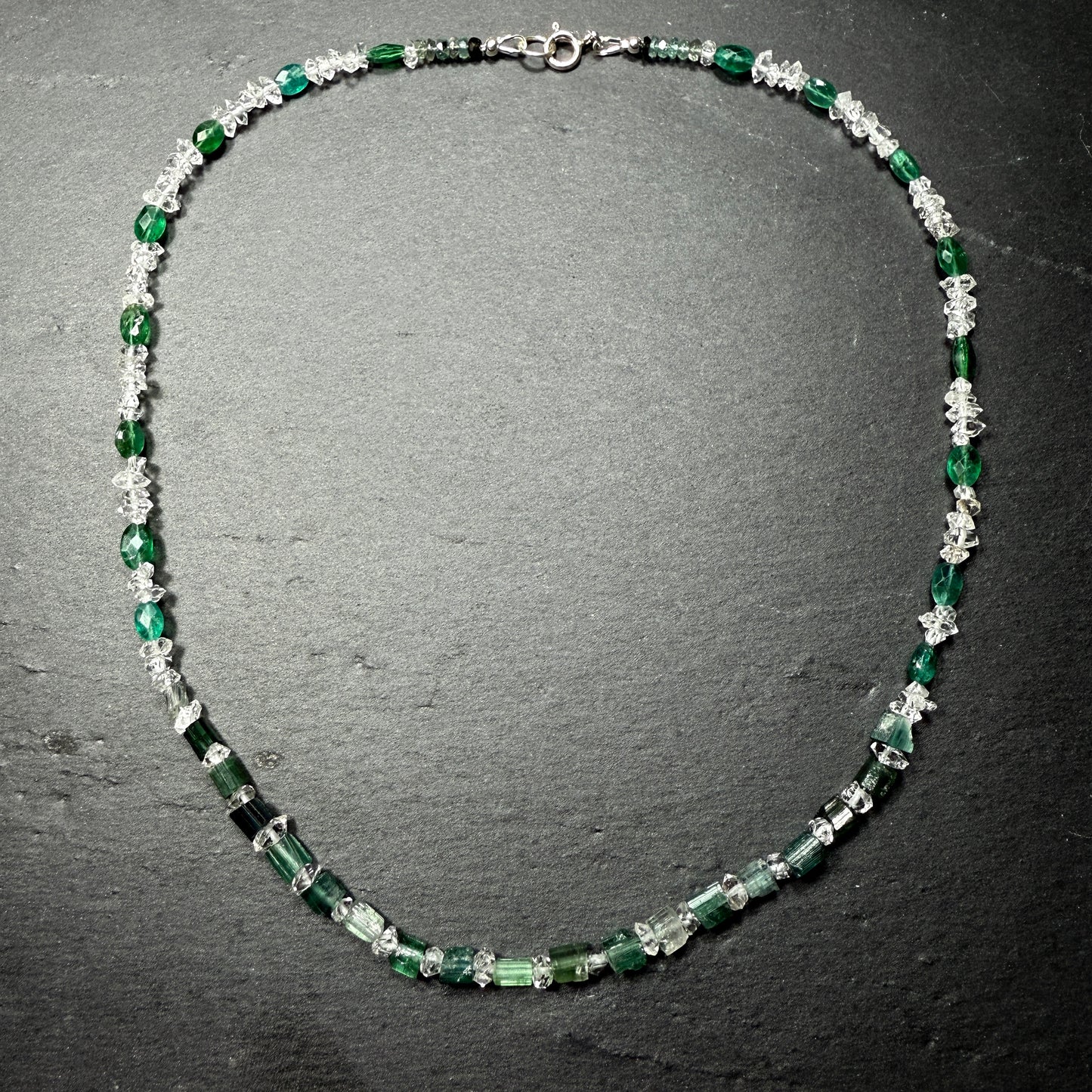 Crystal Clear Inner Sight Gemstone Necklace: Teal Blue Tourmaline & Apatite with Double Terminated Clear Quartz Crystals