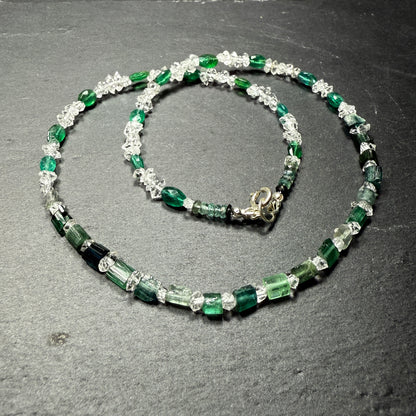 Crystal Clear Inner Sight Gemstone Necklace: Teal Blue Tourmaline & Apatite with Double Terminated Clear Quartz Crystals
