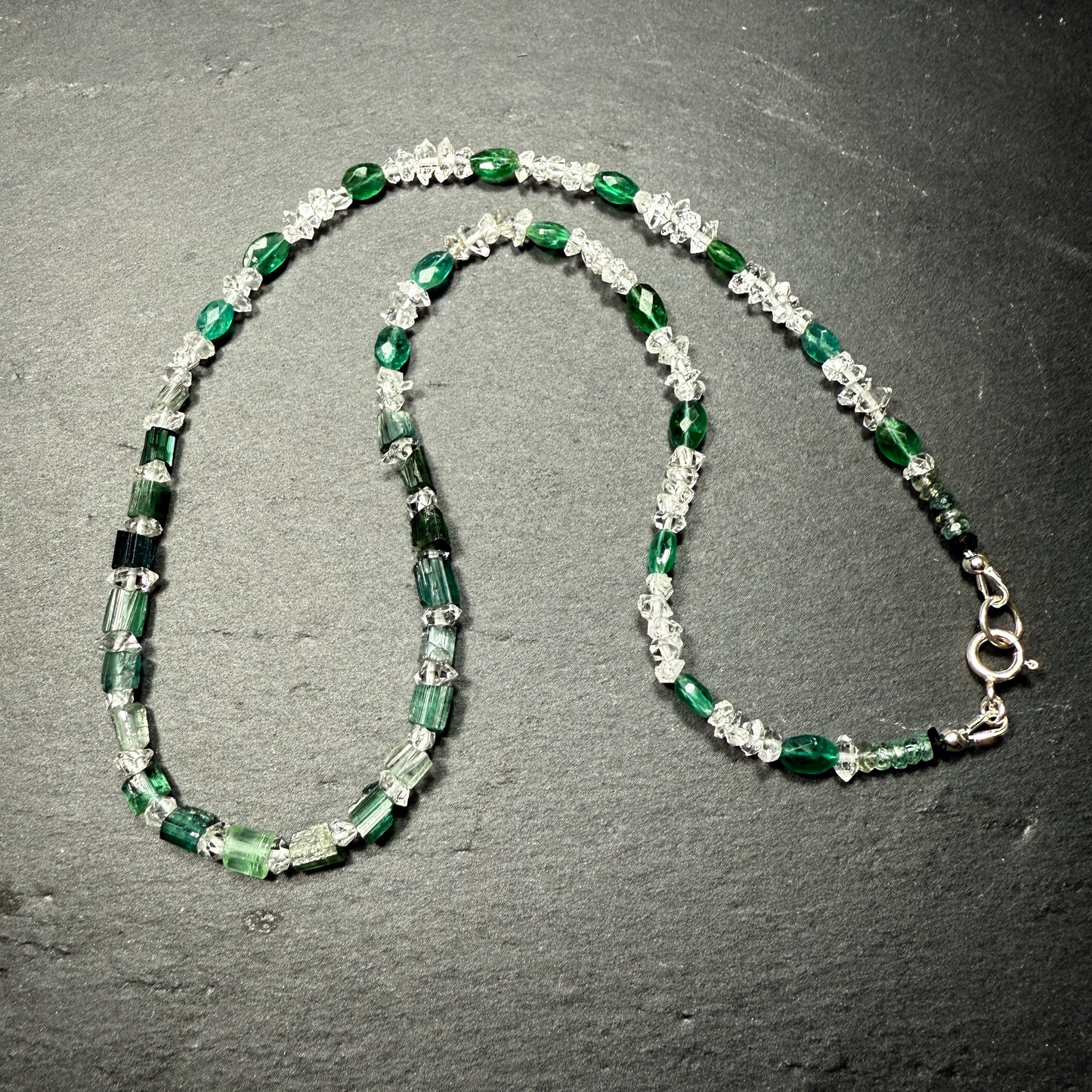 Crystal Clear Inner Sight Gemstone Necklace: Teal Blue Tourmaline & Apatite with Double Terminated Clear Quartz Crystals