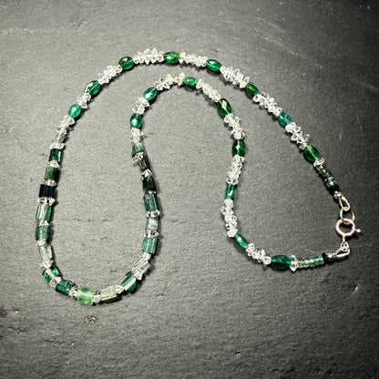 Crystal Clear Inner Sight Gemstone Necklace: Teal Blue Tourmaline & Apatite with Double Terminated Clear Quartz Crystals
