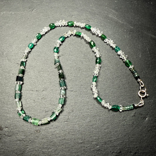 Crystal Clear Inner Sight Gemstone Necklace: Teal Blue Tourmaline & Apatite with Double Terminated Clear Quartz Crystals