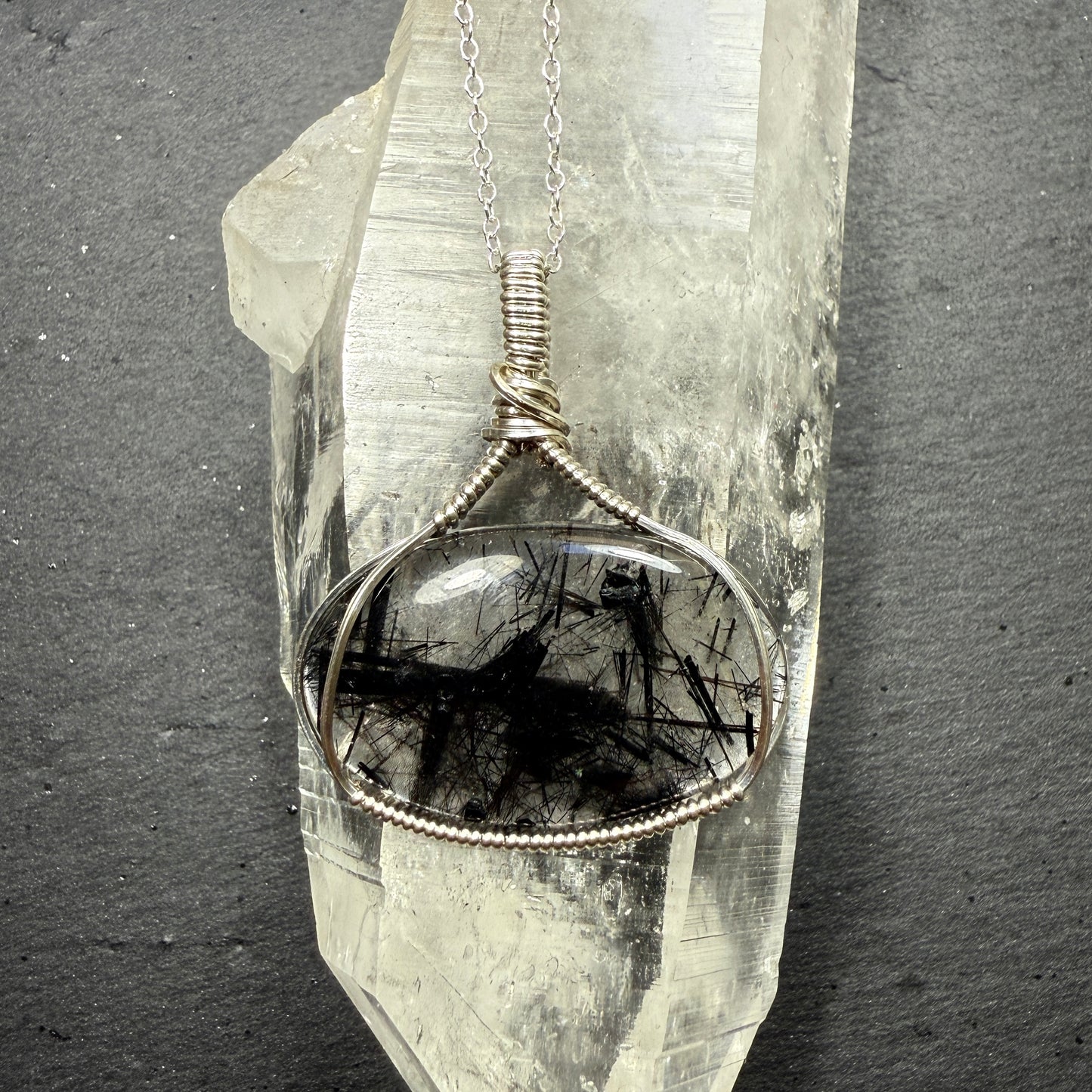 Black Tourmaline in Quartz Pendant