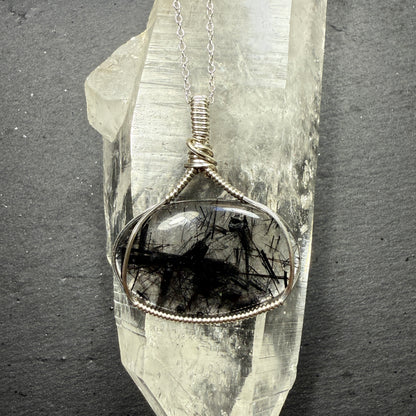 Black Tourmaline in Quartz Pendant