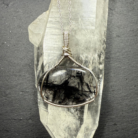 Black Tourmaline in Quartz Pendant