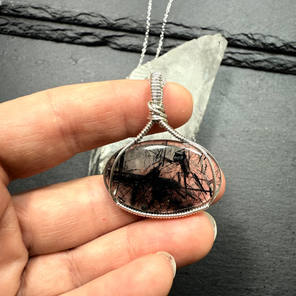Black Tourmaline in Quartz Pendant