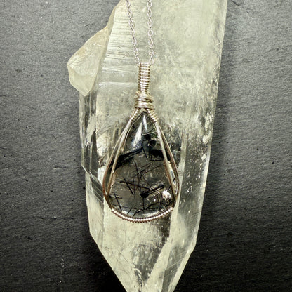 Black Tourmaline in Quartz Pendant