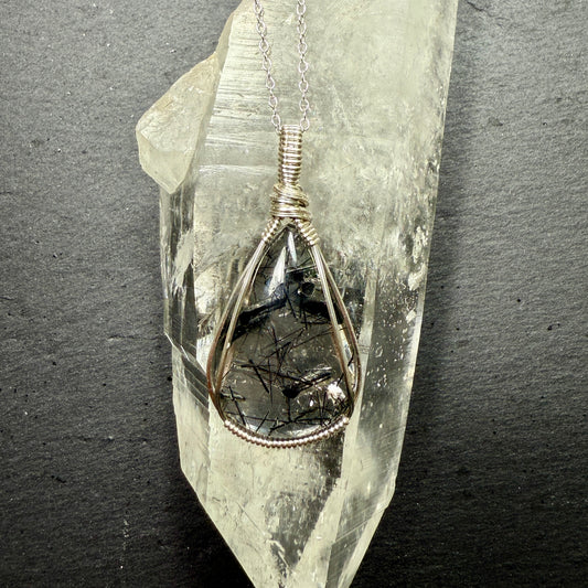 Black Tourmaline in Quartz Pendant