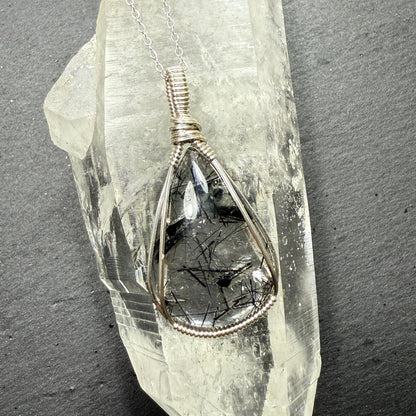 Black Tourmaline in Quartz Pendant