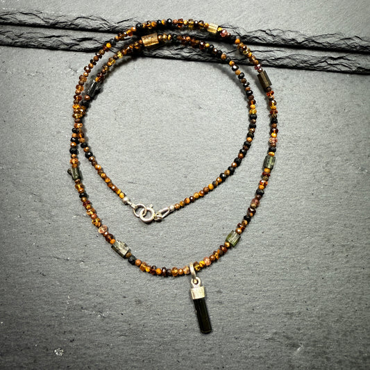 Tourmaline and Tiger Eye Gemstone Necklace ~ Protection, Strength, Recovery