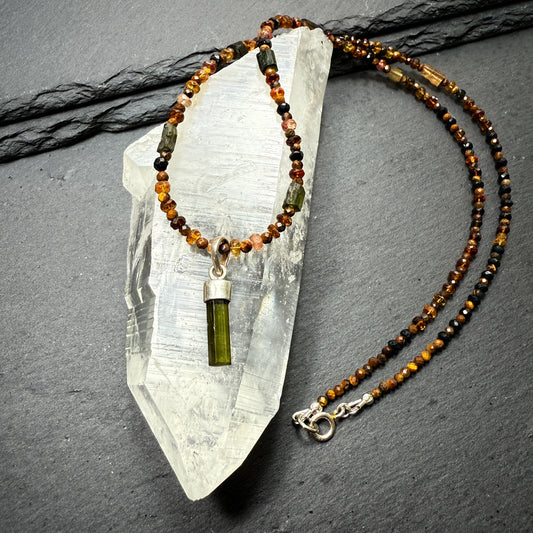 Tourmaline and Tiger Eye Gemstone Necklace ~ Protection, Strength, Recovery