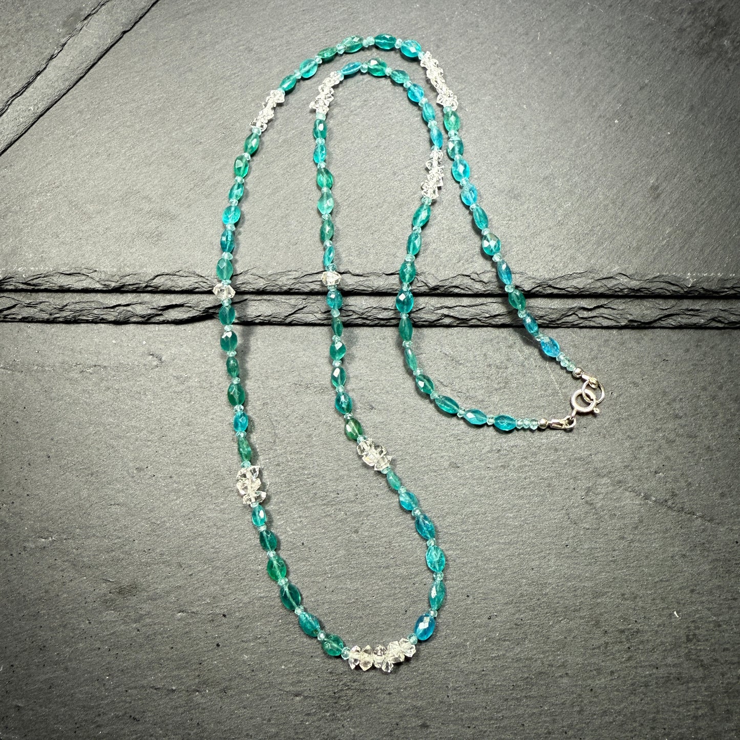 Blue Apatite and Double Terminated Clear Quartz Crystal Necklace ~ Clarity, Intuition