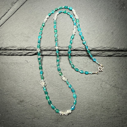 Blue Apatite and Double Terminated Clear Quartz Crystal Necklace ~ Clarity, Intuition