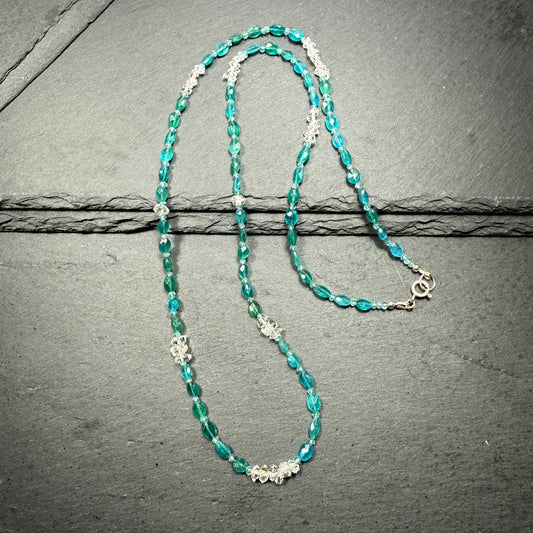 Blue Apatite and Double Terminated Clear Quartz Crystal Necklace ~ Clarity, Intuition