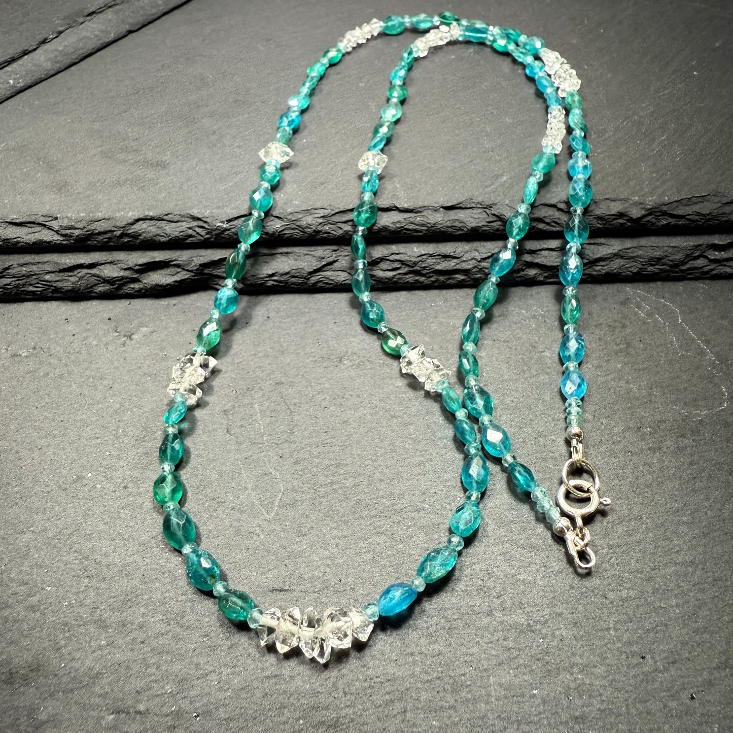 Blue Apatite and Double Terminated Clear Quartz Crystal Necklace ~ Clarity, Intuition