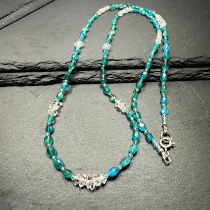 Blue Apatite and Double Terminated Clear Quartz Crystal Necklace ~ Clarity, Intuition