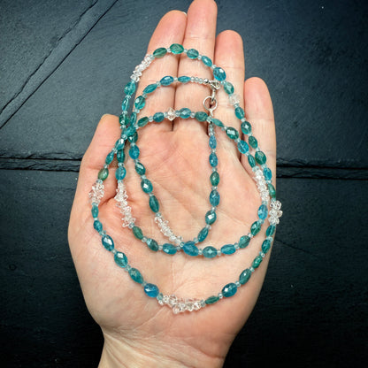 Blue Apatite and Double Terminated Clear Quartz Crystal Necklace ~ Clarity, Intuition